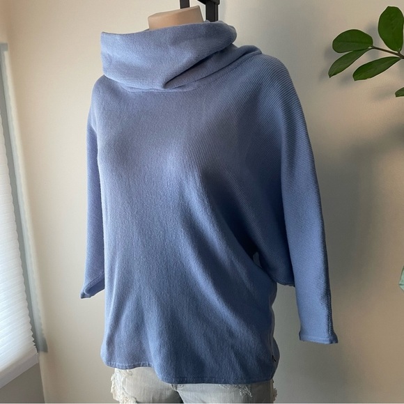 Yest Netherlands Cowl Neck Knit Ribbed Sweater Batwing Powder Blue Size 10 - Picture 5 of 8